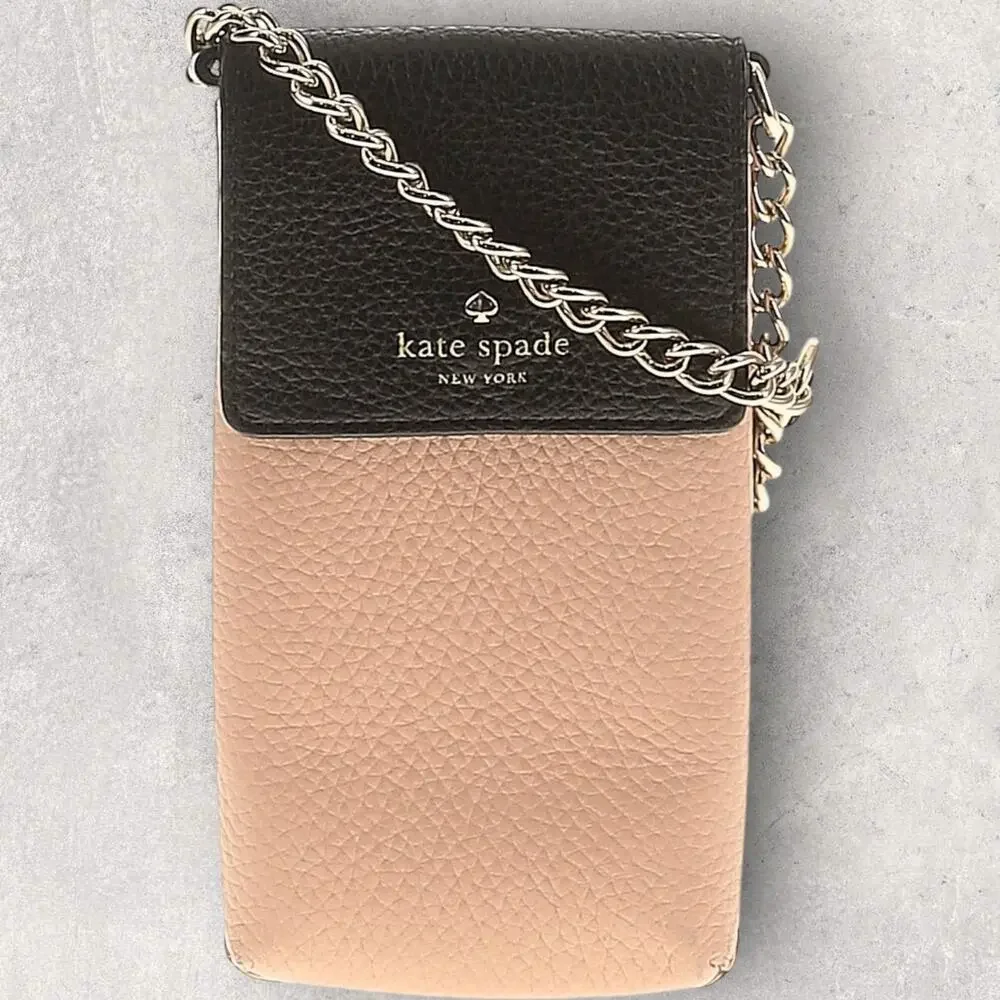 Kate Spade Bradley Pebbled Leather Phone Crossbody Bag Black / Taupe
